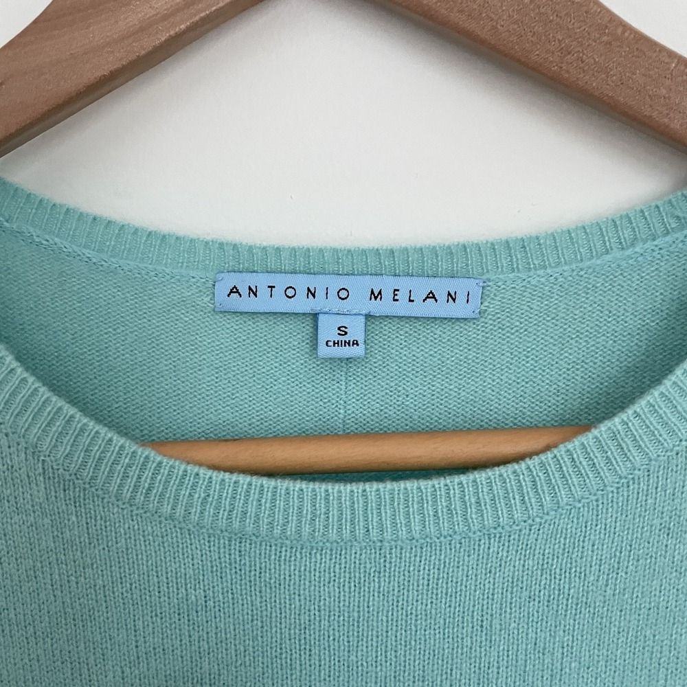 100% Cashmere Antonio Melani Sweater Aqua Peplum Hem Small Career Quite Luxury - Picture 6 of 16